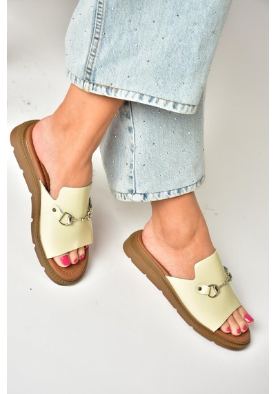 Fox Shoes U291099303 Bej Hakiki Deri Kadın Terlik Bej-hakiki Deri Bej