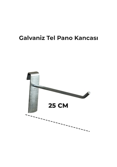 25 Cm 50 Adet Tel Pano Kancası Raf Askısı Galvaniz