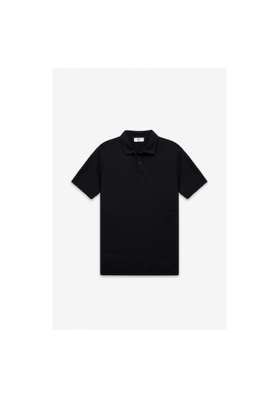 Süvari Siyah Slim Düz Baskısız Armürlü Düğmeli Polo Yaka Tişört Sts1014000017-s09