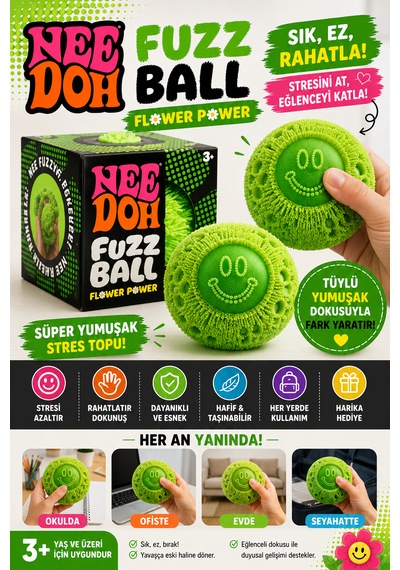 Fuzz Ball Kadife Dokulu Sukuşi Needoh Stres Topu Squishy Oyuncak Yumuşak Sıkma Oyuncağı Yeşil