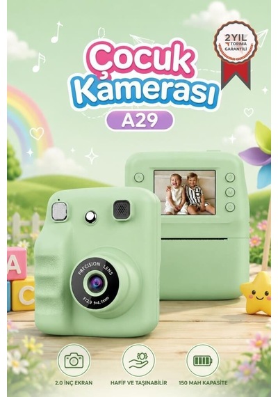 Özel Üretim Dijital Fotoğraf Makinesi A29 Yeşil Çocuk Kamerası Eğlence Aracı Resim Baskılı