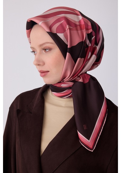 Çiçek Desen İpek Twill Eşarp - 2026 İlkbahar-yaz T 4303 Kahverengi