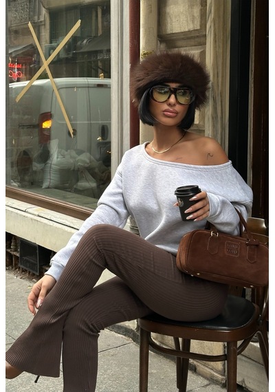 Meecy Omuz Detaylı Uzun Kollu Zr Model Sweatshirt Gri Gri