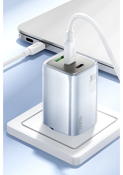 Hoco. N49 Glorious 2 Adet Type-c Ve 1 Adet Usb Çıkışlı Ekstra Type-c To Type-c Kablolu 65w Pd Hızlı Şarj Aleti - Mavi