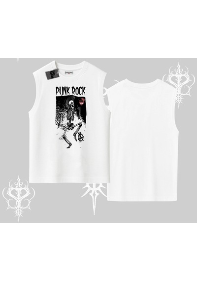 Tarzsokak Kolsuz Tshirt Punk Rock Chaos Skeleton Riot Beyaz