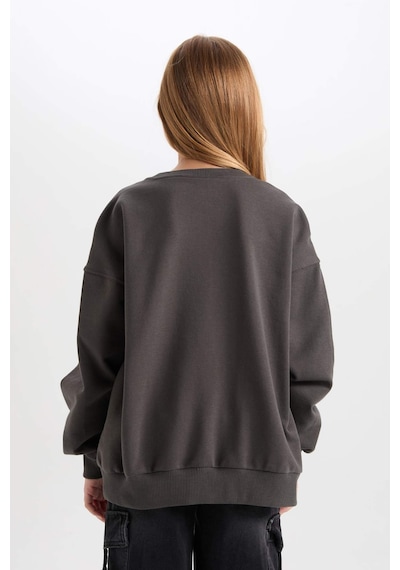 DeFacto Kız Çocuk Wednesday Oversize Geniş Kalıp Bisiklet Yaka Sweatshirt D6063A824WNAR227 Antrasit