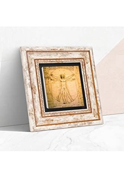 Ayrex Vinci Vitruvius Adamı Taş Duvar Tablosu - Çerçeveli Taş Tablo - Dekoratif Duvar Sanatı - Modern Ev Ve Ofis D