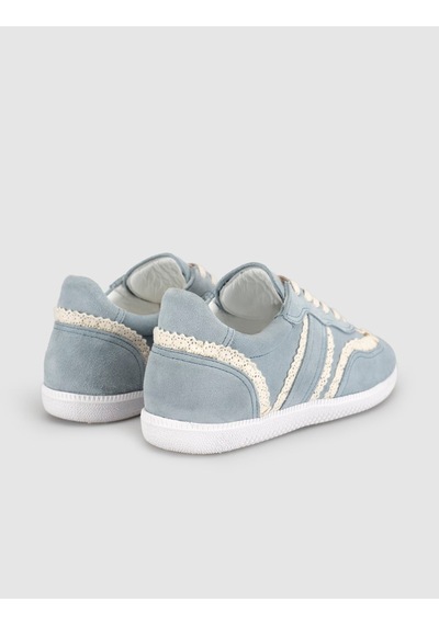 Hakiki Deri Mavi Dantel Detaylı Günlük Sneaker Ayakkabı
