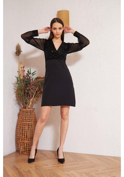 Darlin Moda Siyah Pullu Abiye Elbise Dm1015