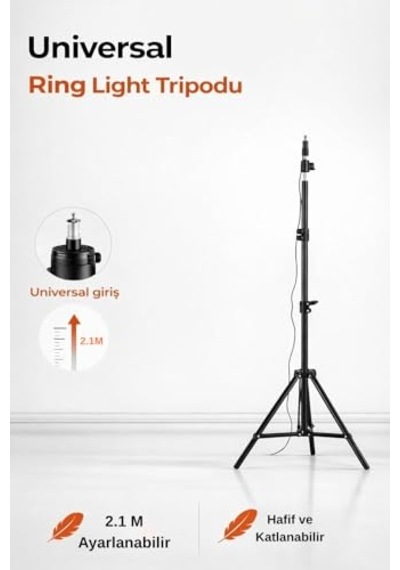 Universal Girişli Ring Light Tripodu 2.1 Metre Ayarlanabilir Işık Standı Katlanabilir Hafif Tripod, Telefon Tutu