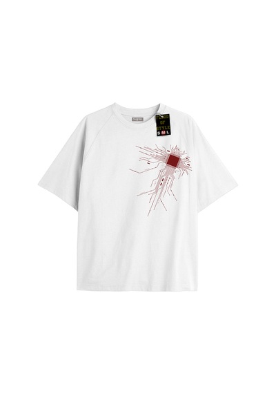 Flood Of Style Beyaz Oversize T-shirt Minimal Çizgiler Özel Tasarım
