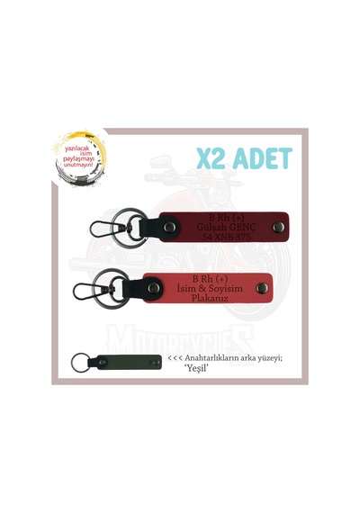 Motorcu Tarzına Özel, İsim Plaka Ve B Rh + Kan Grubu Yazılı Anahtarlığı, Nar Çiçeği-bordo-ysl Çok Renkli