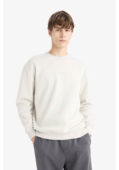 Defacto Boxy Fit İçi Yumuşak Tüylü Taş Erkek Sweatshirt X8282az/bg672