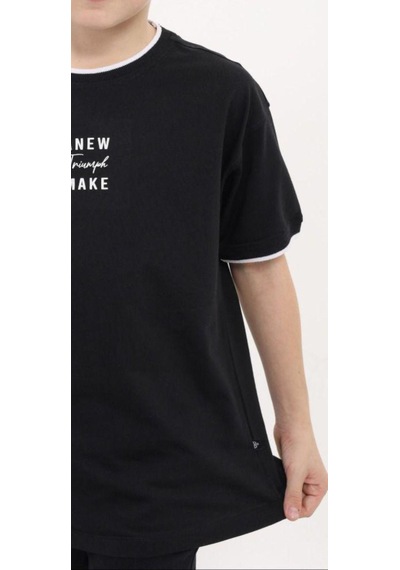 Carinos Çocuk Pamuklu Yakası Kolları Şerit Detaylı A New Kabartma Yazılıtshirt-12983-siyah Siyah Carinos Çocuk Pamuklu Yakası Kolları Şerit Detaylı A New Kabartma Yazılıtshirt-12983-siyah Siyah