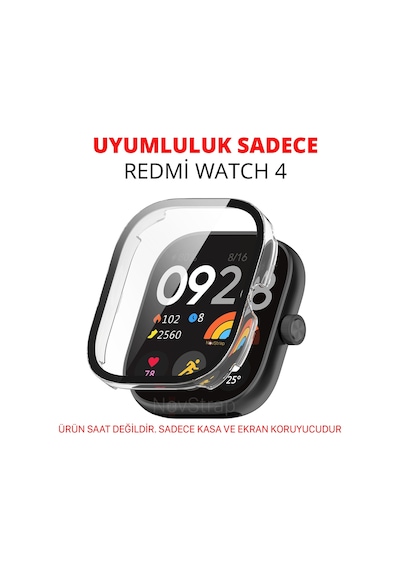 Novstrap Xiaomi Redmi Watch 4 İle Uyumlu Ekran Koruyucu Temperli Cam Ve Kasa Koruyucu Kılıf Sert Pc