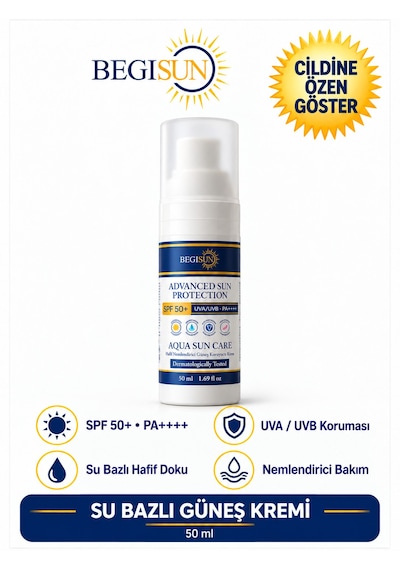 Güneş Kremi Su Bazlı Spf50+ Pa++++ Aqua Sun Care Leke Karşıtı Ton Eşitleyici 50 Ml