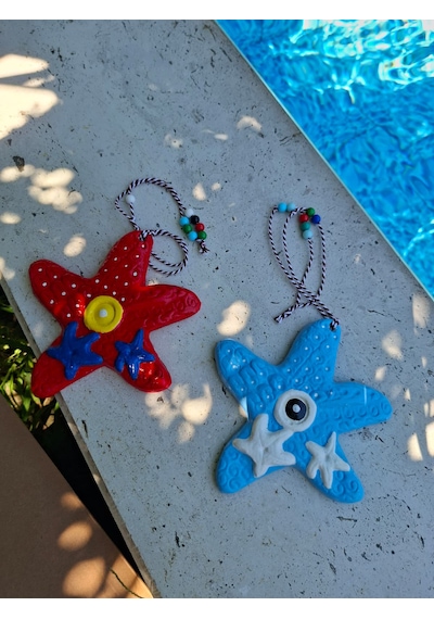 El Yapımı Deniz Yıldızı Nazar Boncuklu Duvar Süsü & Balkon Dekoru 2'li Set