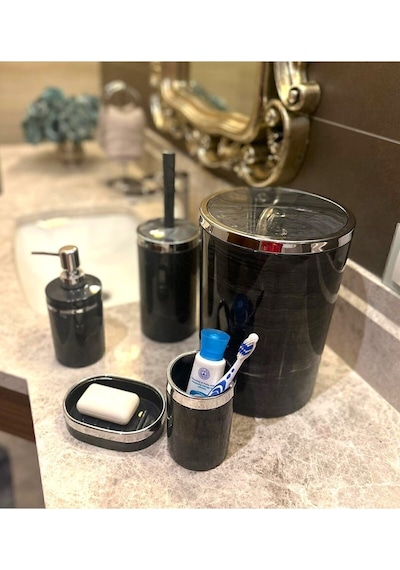 Makri Home Banyo Seti 5'li, Yuvarlak, Akrilik- Çöpkovası, Wcfırçalık,sıvı Sabunluk,diş Fırçalık,katı Sabunluk Gri