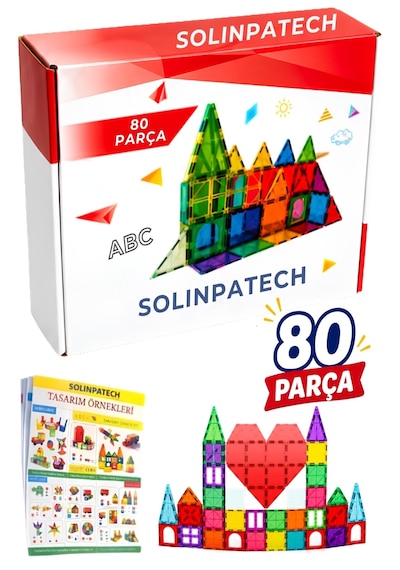 Solinpatech 80 Parça 7.5 Cm Büyük Boy Manyetik Blok Seti Güçlü Mıknatıslı Zeka Geliştirici Eğitici Oyuncak