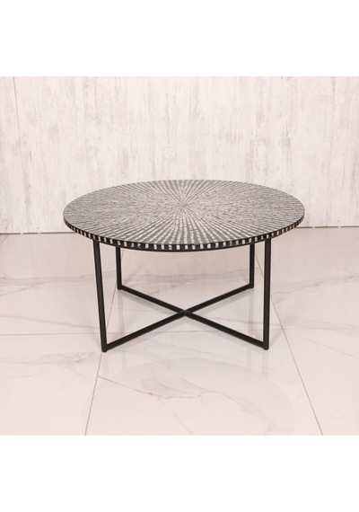 Boğaziçi Sedefli Demir Ayaklı Sehpa 82x47 Cm Siyah