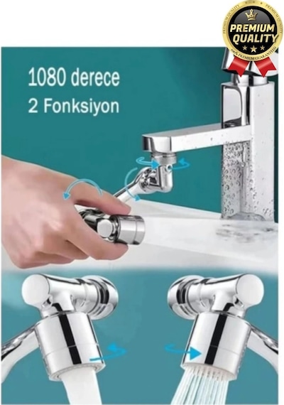 Çok Amaçlı Filtreli 2 Fonksiyonlu Mutfak Banyo 1080 Derece Dönebilen Akrobat Musluk Ucu Başlığı Çok Renkli