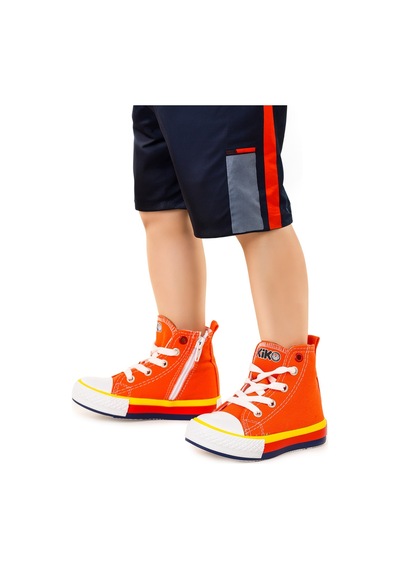 Kiko Kids Tinna Bağcıklı Erkek Bebek Boğazlı Keten Spor Ayakkabı Turuncu