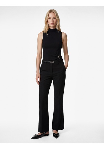 Koton Slim Fit Normal Bel Kemerli İspanyol Paça Pantolon Siyah 6sak40149uw Siyah