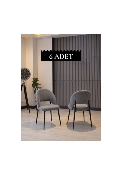 Ay Sandalye 6 Adet - Kalve Kumaş / Siyah Ayak Gri Gri