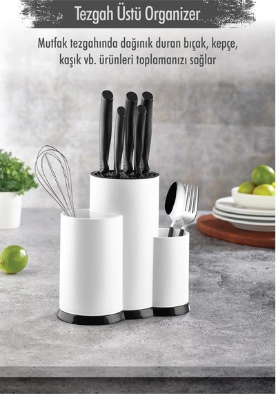 Northcity Tezgah Üstü Beyaz Kaşıklık & Bıçaklık & Kepçelik & Organizer Antik Beyaz