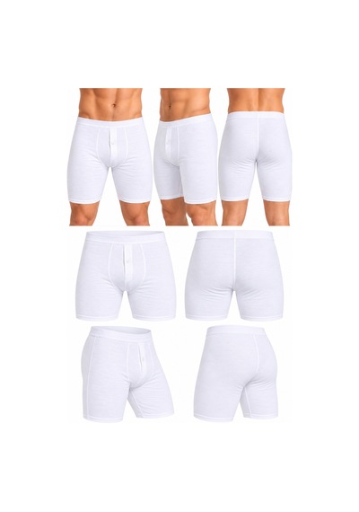 Westicgiyim Erkek Düğmeli Uzun Paça Boxer %95 Pamuk %5 Elastan Likralı Esnek Beyaz İç Giyim S-m-l