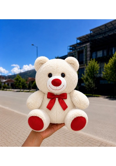 Sevimli Peluş Ayıcık 30cm - Hediyelik & Sevimli Uyku Arkadaşı Peluş Oyuncak Beyaz