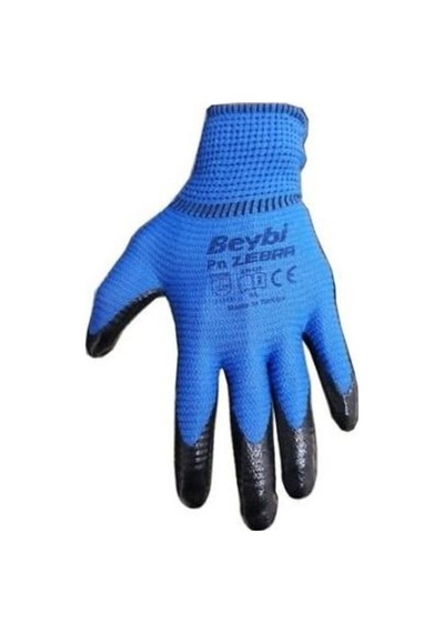 Beybi Zebra Nitril Kaplama Örme Eldiven Mavi Işçi Eldiveni (12 Çi