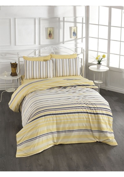 Pamuklu Gri Çarşaflı Çift Kişilik Nevresim Takımı 200x220 Sarı