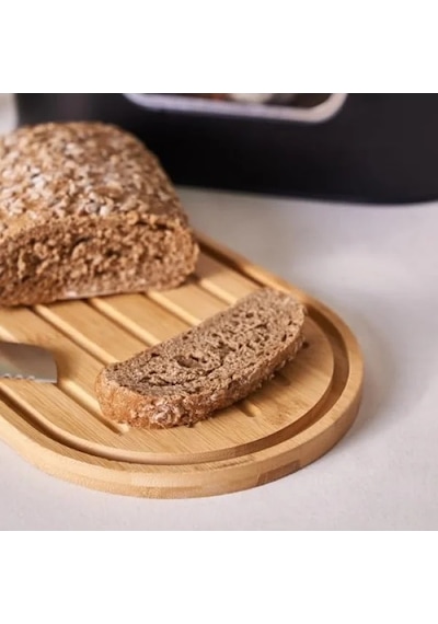 Çelik Ekmek Kutusu Ve Bambu Kesme Tahtası - 33,5 X 17,5 X 12,8 Cm A