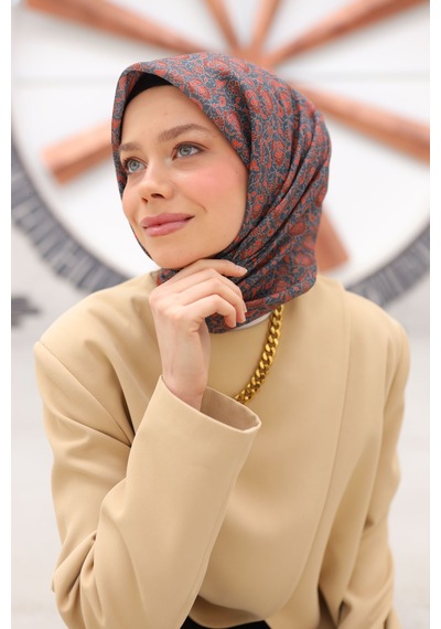 Silk Home Soft Eşarp 73077-19 Arlak Turuncu, Petrol Yeşili, Kiremit Bordo