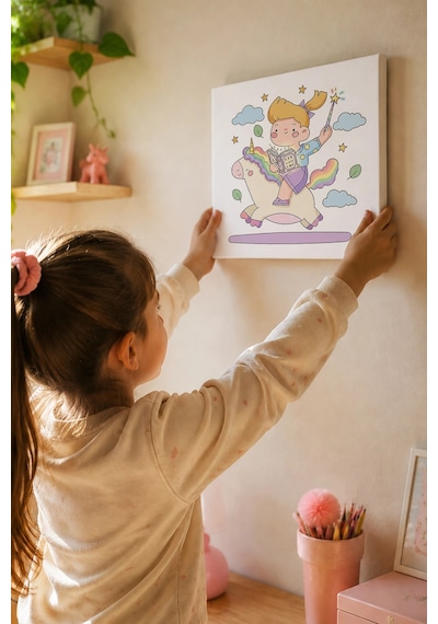 Unicorn Prenses Boyama Tuvali Şövalesiz Boya Seti 20x20