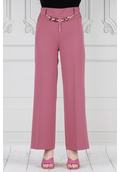 Sevitli Zincir Detaylı Bol Paça Pantolon-pembe-3748-pembe Pembe