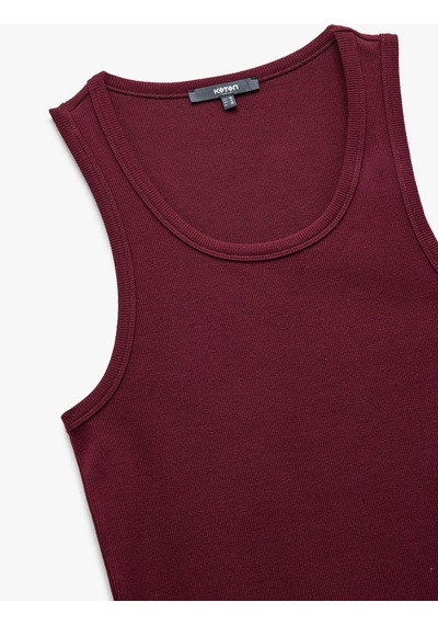 Koton Bisiklet Yaka Slim Fit Kolsuz Fitilli Basic Atlet Bordo 5sam30003mk Bordo