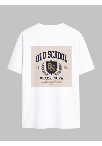 Black Nova Oversize Baskılı Unisex Tişört Back To The School Beyaz