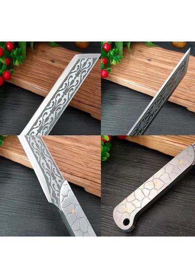 Valkyrie Paslanmaz Çelik Desenli Çok Amaçlı Mutfak Ve Kamp Bıçağı Kılıflı Dayanıklı Tasarım 33.8 Cm Siyah