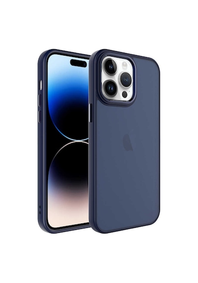 Apple Uyumlu iPhone Ekılıf 14 Pro Kılıf Buzlu Sert Pc May Kapak Lacivert