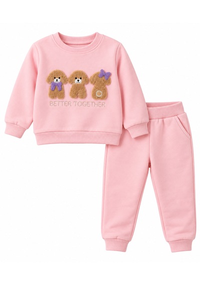 Tucankids Kız Çocuk Pembe Ayıcık Nakışlı 2 İplik Eşofman Takımı