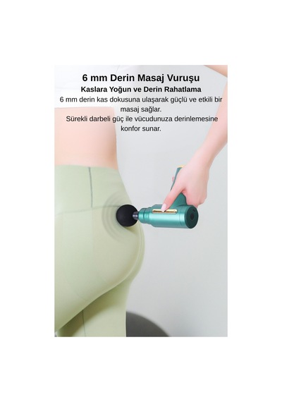 Taşınabilir Derin Doku Kas Masaj Aleti 6 Kademeli Sessiz Mini Masaj Tabancası- Siyah- Gri Siyah - 928400072