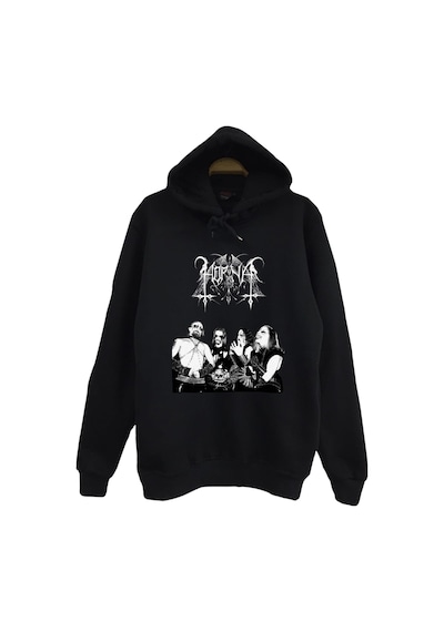 Vorna Müzik Grubu Baskılı Unisex %100 Pamuk Siyah Kapüşonlu Sweatshirt Siyah