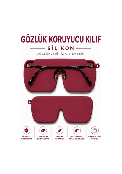 Silikon Gözlük Kılıfı, Asılabilir, Katlanabilir, Çantada Yer Kaplamaz-vişne Bordo - 904898021