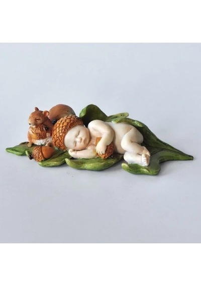 Uyuyan Palamut Peri Bebek Sincap Heykeli, 13.3 Cm
