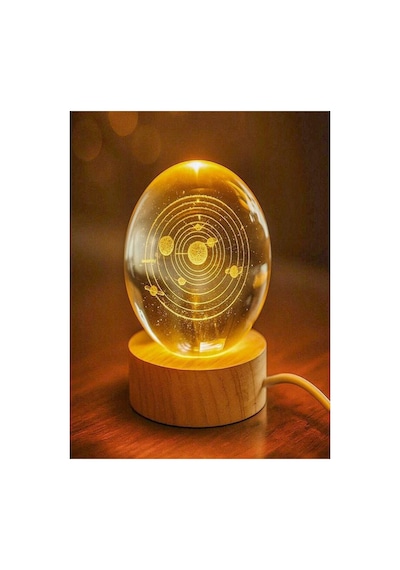 3d Led Işıklı Gezegen Kristal Cam Küre Gece Lambası Turuncu Turuncu