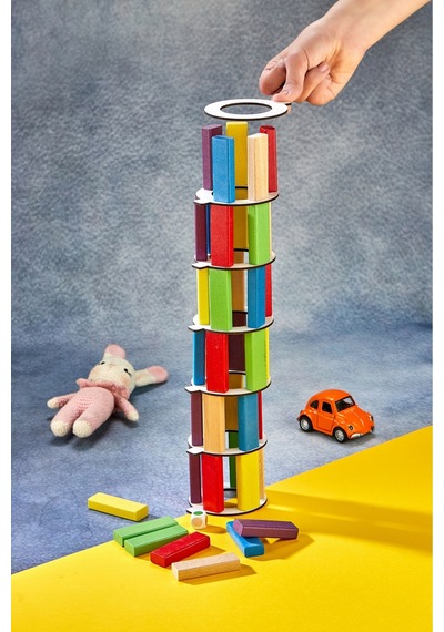 Renkli Tower Plus Jenga Büyük Boy Doğal Ahşap Denge Kule Oyunu Tower
