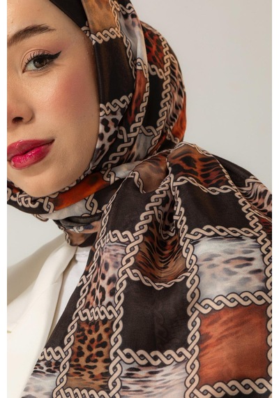 Mimiyum Soft Şal Zincir Leopar Kahve Rengi
