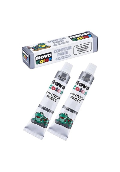 Gümüş Gri Kontür Boyası 25 Ml 2 Adet Cam Vitray Boyası Kontur Silver Vitray Çalışması Genel